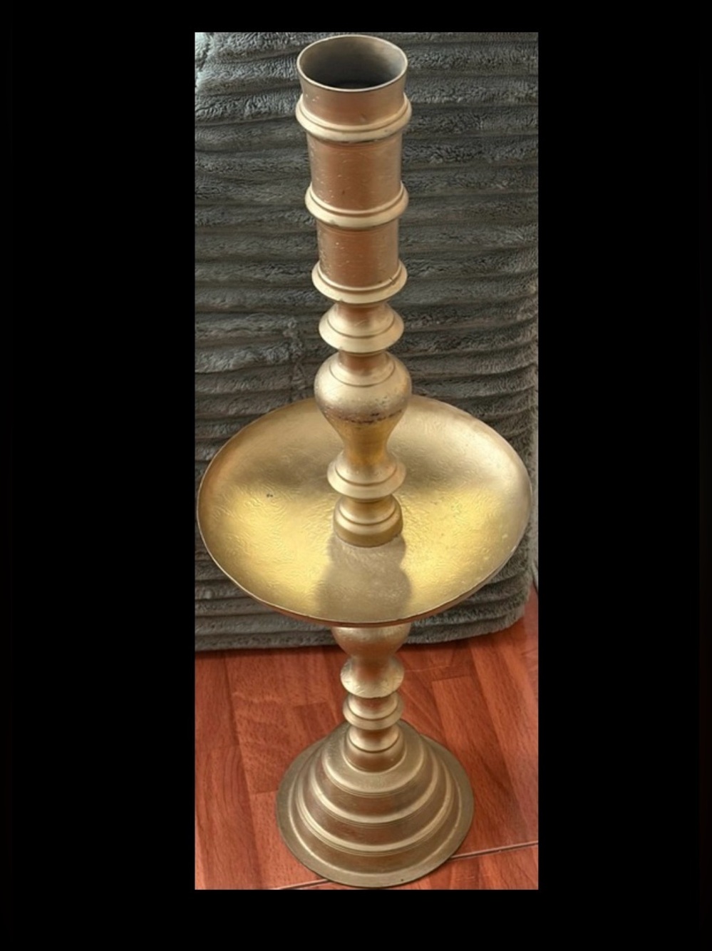 Vintage Moroccan Brass Floor Candlestick Holder 28” Gold Altar MCM boho